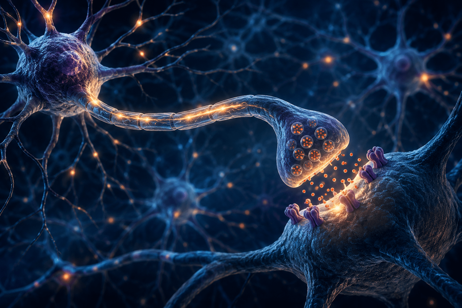 Abstract neural lights suggesting signals moving through the brain